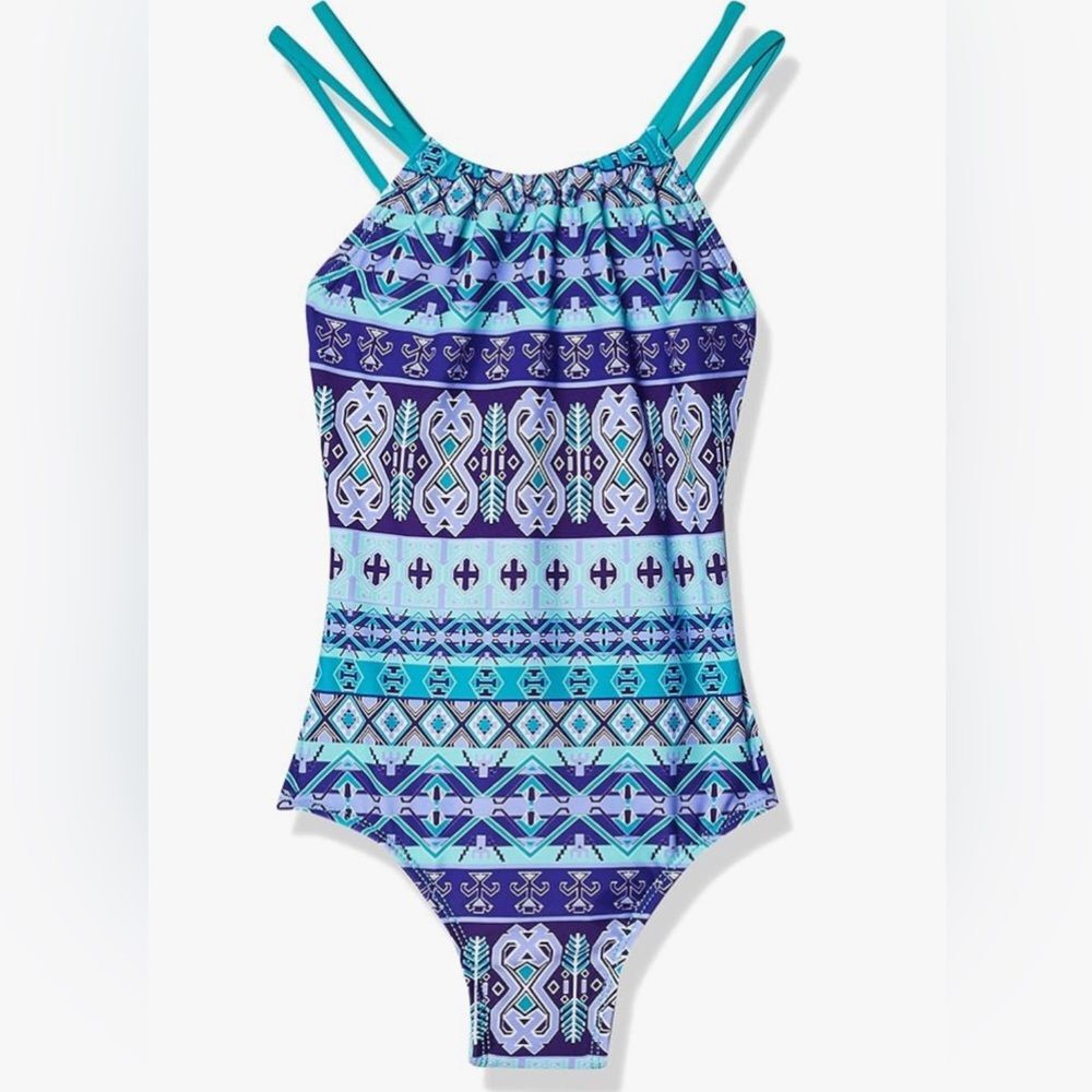 Kanu Surf Girls' Jasmine One Piece Swimsuit Purple Size 7 halter neck x back